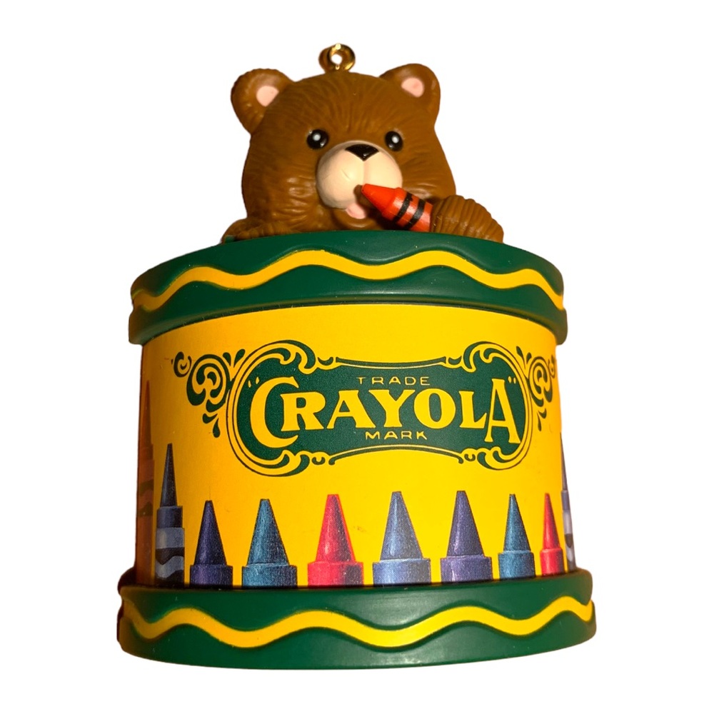 VTG 1992 Hallmark Crayola Bennie & Smith Bear Crayon Box Christmas Ornament